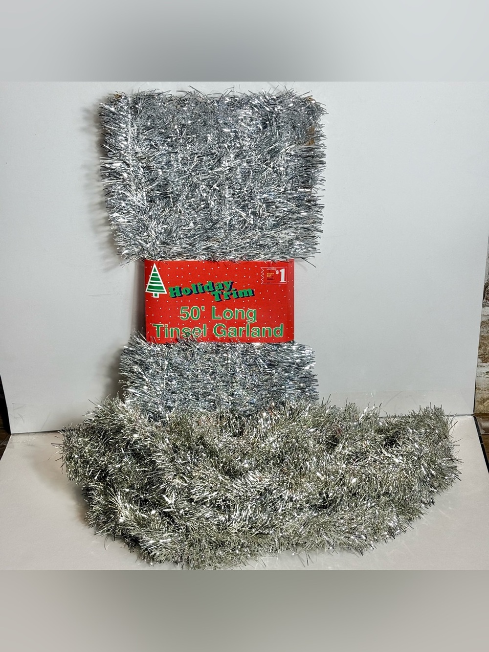 Vintage Christmas Tinsel Garland 62 Foot Silver Christmas USA NOS Retro MCM